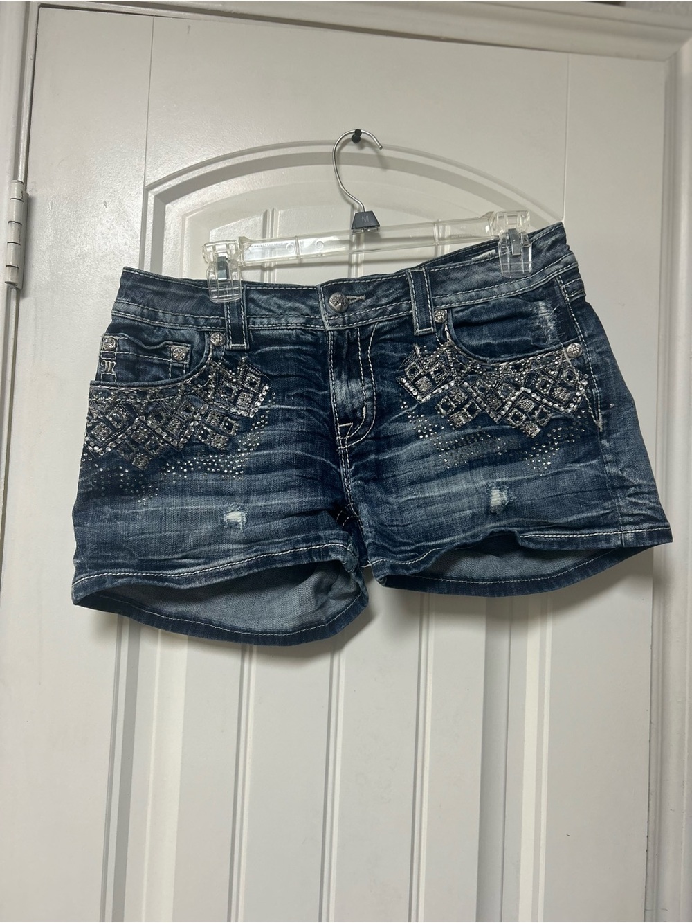 Miss Me Dark Blue Embellished Denim Shorts
